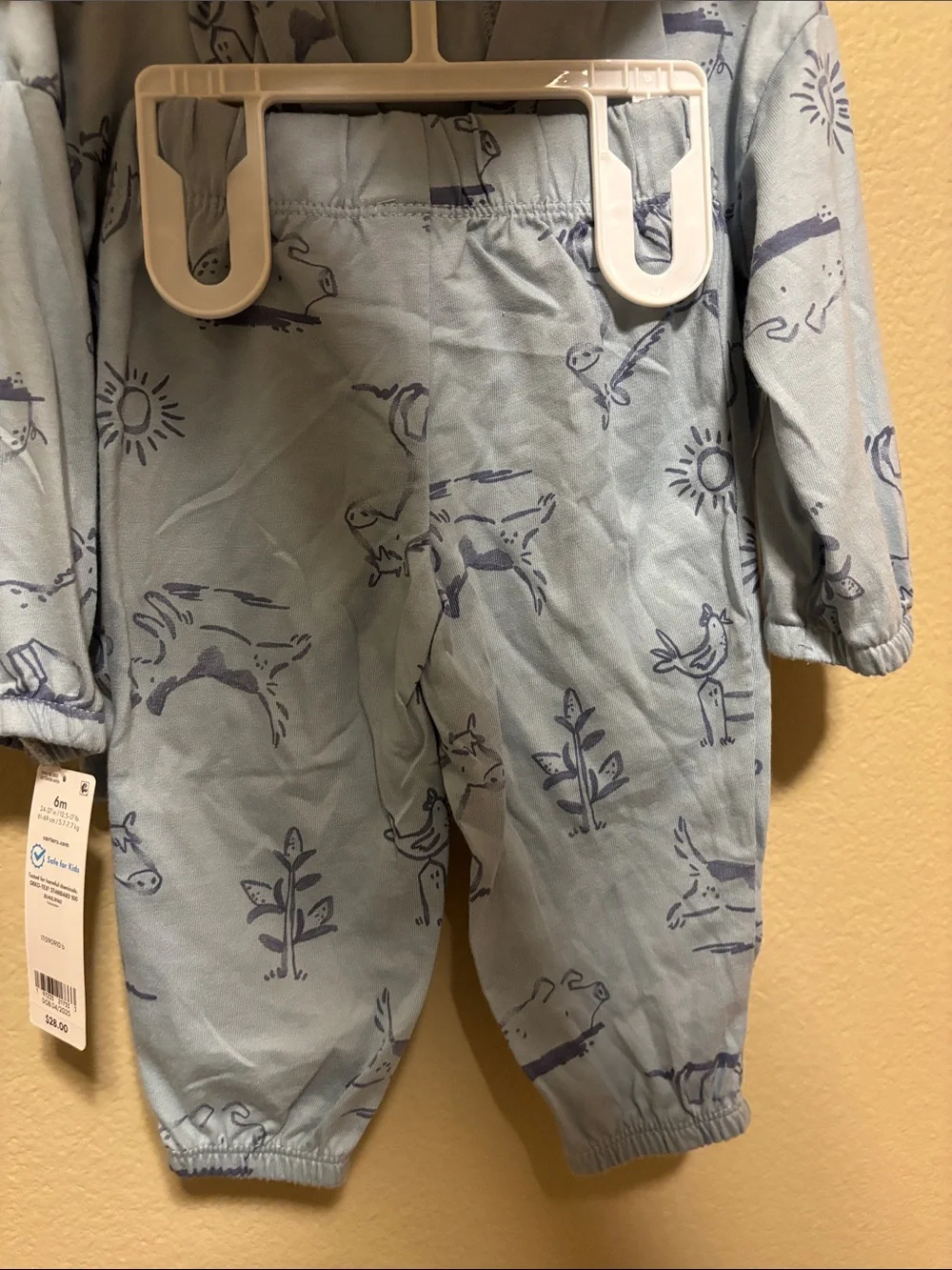 Carter's Cream & Blue Baby Three-Piece Set with Playful Farm Print